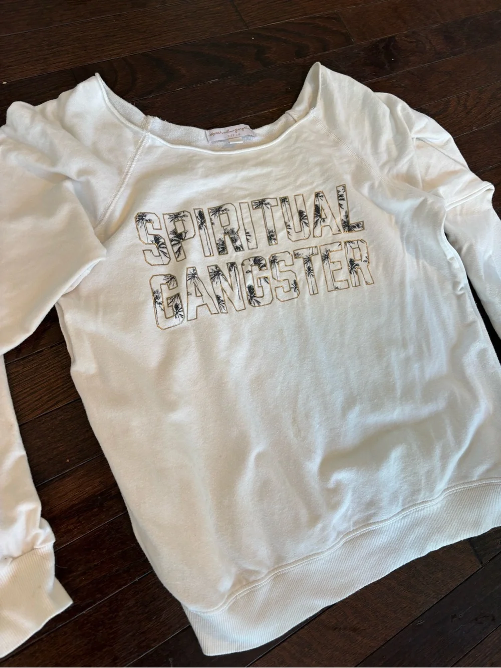 Spiritual Gangster Women's White off shoulder  Sweatshirt - Picture 5 of 5